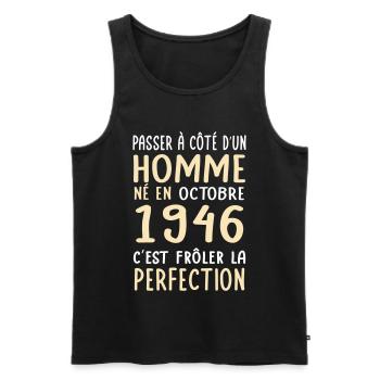 Anniversaire 80 ans - Né en Octobre 1946 - Débardeur bio Premium Homme - noir - Devant - Michal (187cm)