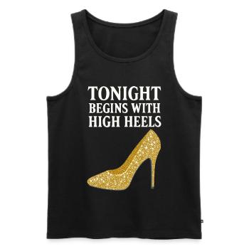 Talons hauts pailletés – Ce soir commence par... - Débardeur bio Premium Homme - noir - Devant - Michal (187cm)