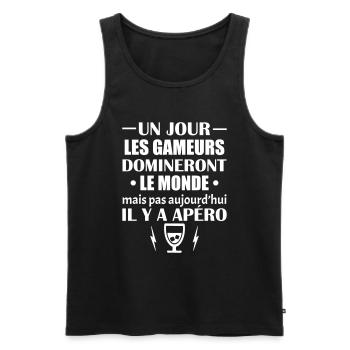 Un jour les gameurs domineront le monde, noël - Débardeur bio Premium Homme - noir - Devant - Michal (187cm)