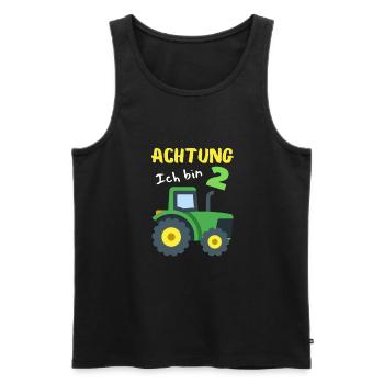 Vorsicht – Ich bin 2 und liebe Traktoren! - Männer Premium Bio Tank Top - Schwarz - Vorne - Michal (187cm)