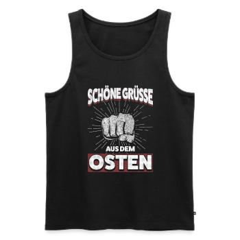 Starke Grüße aus dem Osten – Ostdeutsch und Stolz - Männer Premium Bio Tank Top - Schwarz - Vorne - Michal (187cm)