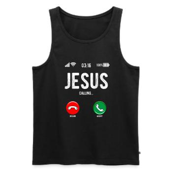 Message chrétien que Jésus appelle humoristique - Débardeur bio Premium Homme - noir - Devant - AI Model Male 178 light (178cm)