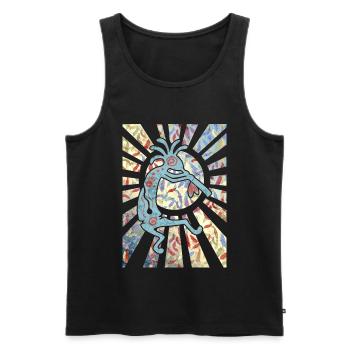 Kokopelli Musican Friend - Feathers Pattern 1 - Débardeur bio Premium Homme - noir - Devant - AI Model Male 178 light (178cm)