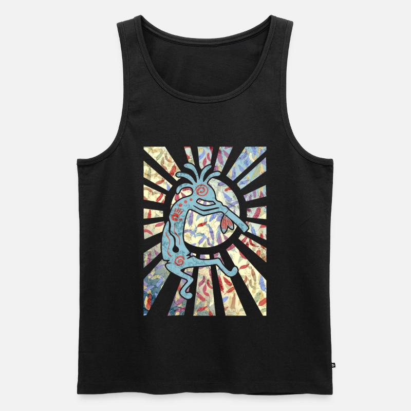 Kokopelli Musican Friend - Feathers Pattern 1 - Männer Premium Bio Tank Top - Schwarz