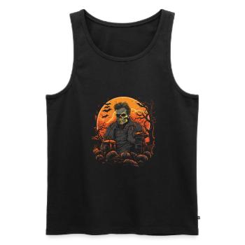 Scary skeleton zombie in front of haunted house - Men's Premium Organic Tank Top - black - Front - Michal (187cm)