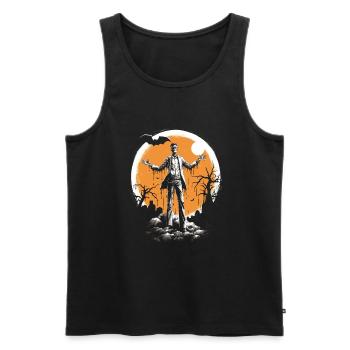 Zombie squelette avec les bras tendus devant la lune - Débardeur bio Premium Homme - noir - Devant - Michal (187cm)