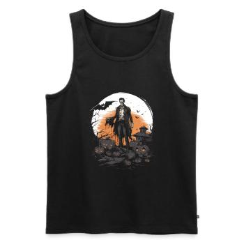 Skeleton zombie with pumpkins in cemetery - Men's Premium Organic Tank Top - black - Front - Michal (187cm)
