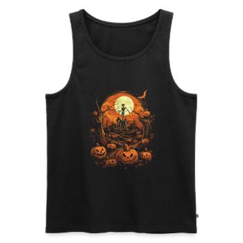 Haunted House with Pumpkins and Skeleton Full Moon - Men's Premium Organic Tank Top - black - Front - AI Model Male 178 light (178cm)