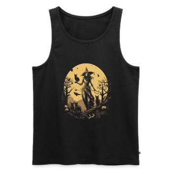 Creepy witch with black cats under full moon - Men's Premium Organic Tank Top - black - Front - Michal (187cm)