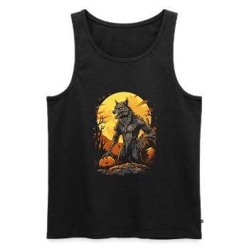 werewolf with pumpkin in front of full moon - Men's Premium Organic Tank Top - black - Front - Michal (187cm)