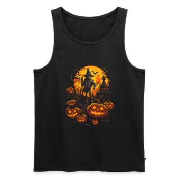 Scary witch figure with glowing pumpkins - Men's Premium Organic Tank Top - black - Front - Michal (187cm)