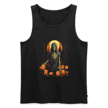 Skeleton with red eyes and candles in front of full moon - Men's Premium Organic Tank Top - black - Front - AI Model Male 178 light (178cm)