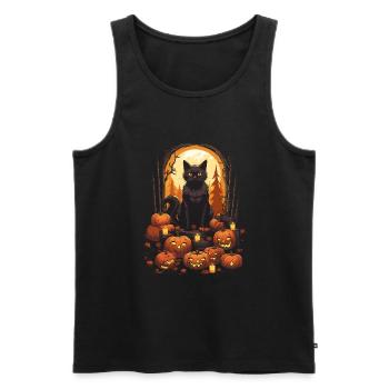 Chat noir mystique avec des citrouilles et des bougies - Débardeur bio Premium Homme - noir - Devant - Michal (187cm)