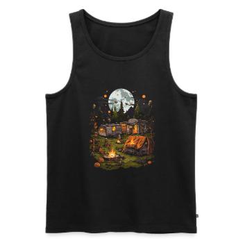 Aventure de camping effrayante d’Halloween dans la forêt - Débardeur bio Premium Homme - noir - Devant - Michal (187cm)