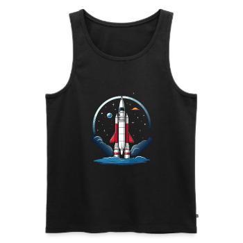 Vintage Raketen Weltraum Logo Space Rocket - Men's Premium Organic Tank Top - black - Front - AI Model Male 178 light (178cm)