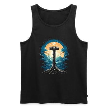 Mythos Hammer: Epic Nightscape - Mjölnir - Men's Premium Organic Tank Top - black - Front - AI Model Male 178 light (178cm)