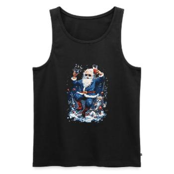 Plaisir de Noël: Père Noël ivre - Débardeur bio Premium Homme - noir - Devant - Michal (187cm)