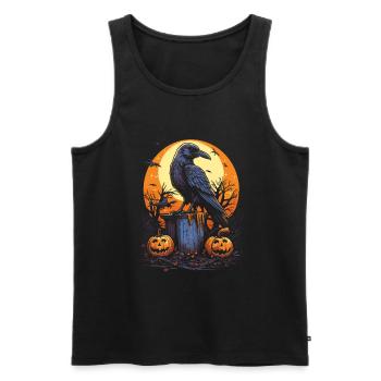 Creepy raven on gravestone with pumpkins - Men's Premium Organic Tank Top - black - Front - AI Model Male 178 light (178cm)