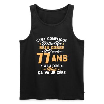 Cadeau d'anniversaire Beau gosse et d'avoir 77 ans - Débardeur bio Premium Homme - noir - Devant - Michal (187cm)