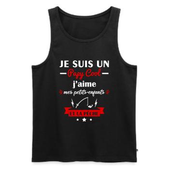 Papy cool pêche, cadeau grand-père pêcheur - Débardeur bio Premium Homme - noir - Devant - Michal (187cm)