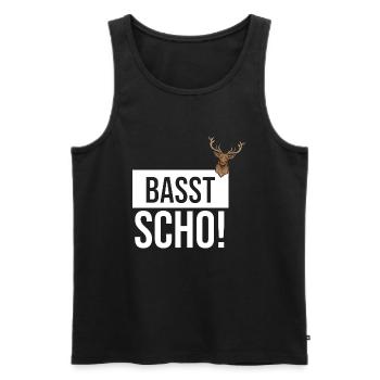 Basst Scho | Trachten Hirsch - Männer Premium Bio Tank Top - Schwarz - Vorne - AI Model Male 178 light (178cm)