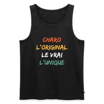 L'original le vrai l'unique charo - Débardeur bio Premium Homme - noir - Devant - AI Model Male 178 light (178cm)