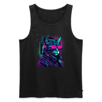 Cyberpunk Katze mit Sonnebrille - Männer Premium Bio Tank Top - Schwarz - Vorne - AI Model Male 178 light (178cm)