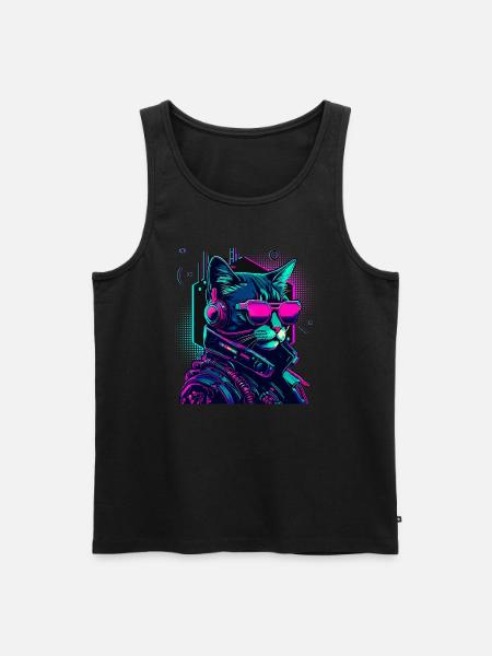Cyberpunk Cat with Sunglasses - Men's Premium Organic Tank Top - black