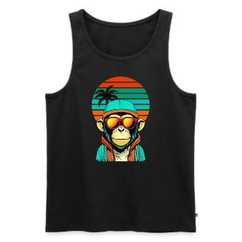 Chilliger Schimpanse mit cooler Sonnenbrille - Männer Premium Bio Tank Top - Schwarz - Vorne - Michal (187cm)