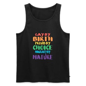 Gay de naissance - Débardeur bio Premium Homme - noir - Devant - AI Model Male 178 light (178cm)