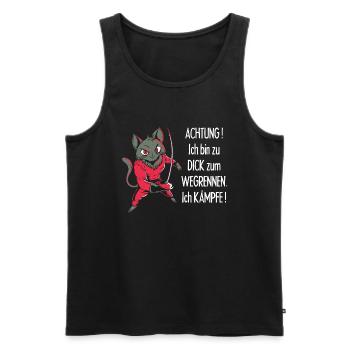 Dicke Katze, zu dick zum Wegrennen - Männer Premium Bio Tank Top - Schwarz - Vorne - AI Model Male 178 light (178cm)