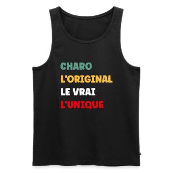 L'original le vrai l'unique charo - Débardeur bio Premium Homme - noir - Devant - AI Model Male 178 light (178cm)