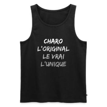 L'original le vrai l'unique charo - Débardeur bio Premium Homme - noir - Devant - AI Model Male 178 light (178cm)