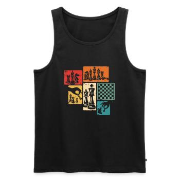 Pièces d’échecs Pièces d’échecs Échiquier Joueur d’échecs - Débardeur bio Premium Homme - noir - Devant - AI Model Male 178 light (178cm)