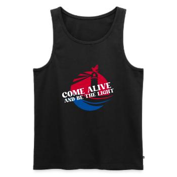 Be the Light – Christian - Men's Premium Organic Tank Top - black - Front - AI Model Male 178 light (178cm)