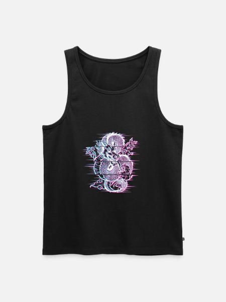 Japanese Dragon Vaporwave Japan Glitch Effect - Men's Premium Organic Tank Top - black