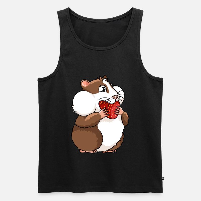 Dickes Meerschweinchen mit Erdbeere - Männer Premium Bio Tank Top - Schwarz
