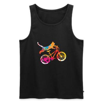 Vintage Katze Fahrrad Wasserfarben Geschenk - Männer Premium Bio Tank Top - Schwarz - Vorne - Michal (187cm)