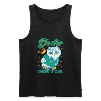 Doctor Know It Owl - Drôle d’oiseau - Chirurgien malade - Débardeur bio Premium Homme - noir - Devant - AI Model Male 178 light (178cm)