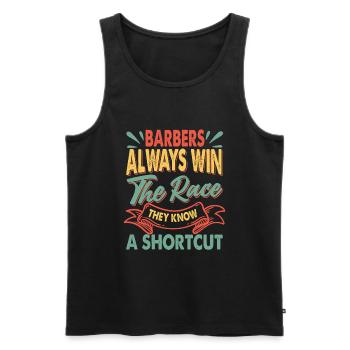 Barbers Always Win The Race - Pizza - Papa-Witze - Männer Premium Bio Tank Top - Schwarz - Vorne - Michal (187cm)