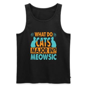 Dans quoi les chats se spécialisent-ils? Meowsic - Blagues de papa - Débardeur bio Premium Homme - noir - Devant - AI Model Male 178 light (178cm)
