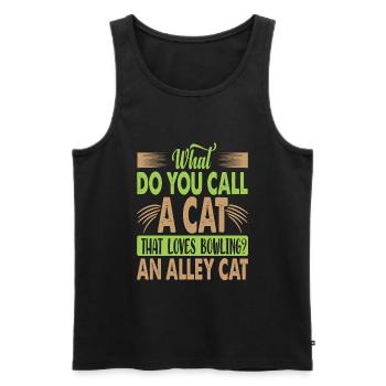 What Do You Call A Cat That Loves Bowling? - Witze - Männer Premium Bio Tank Top - Schwarz - Vorne - AI Model Male 178 light (178cm)