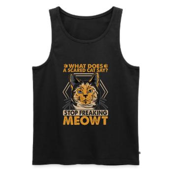 Que dit un chat effrayé? Blagues drôles de papa - Débardeur bio Premium Homme - noir - Devant - Michal (187cm)