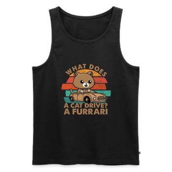 What Does A Cat Drive? A Furrari - Dad Jokes - Men's Premium Organic Tank Top - black - Front - AI Model Male 178 light (178cm)
