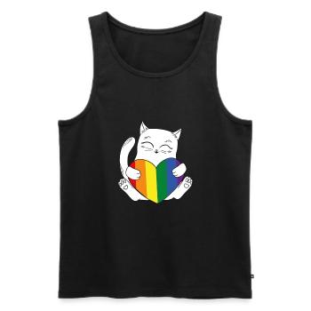 Chat Arc-en-ciel LGBT - Débardeur bio Premium Homme - noir - Devant - AI Model Male 178 light (178cm)
