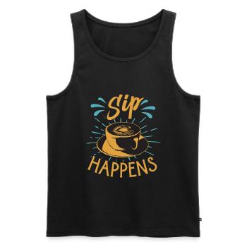 Sip Happens! - Funny coffee puns - Barista - Men's Premium Organic Tank Top - black - Front - AI Model Male 178 light (178cm)