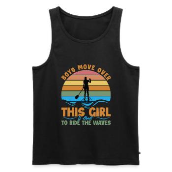 Les garçons se déplacent Cette fille est sur le point de surfer sur la vague - Débardeur bio Premium Homme - noir - Devant - Michal (187cm)