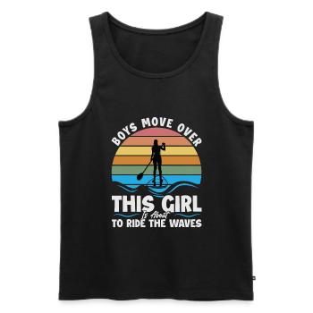Les garçons se déplacent Cette fille est sur le point de surfer sur la vague - Débardeur bio Premium Homme - noir - Devant - Michal (187cm)