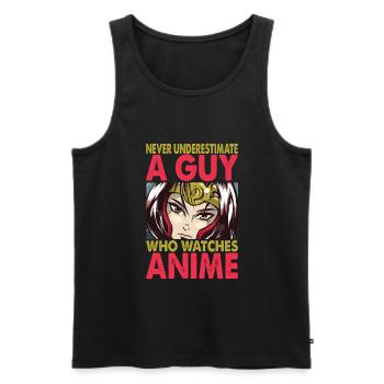 Never Underestimate A Guy Who Watches Anime - Funn - Men's Premium Organic Tank Top - black - Front - AI Model Male 178 light (178cm)