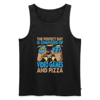 The Perfect Day Is Composed Of Video Games And Piz - Men's Premium Organic Tank Top - black - Front - Michal (187cm)